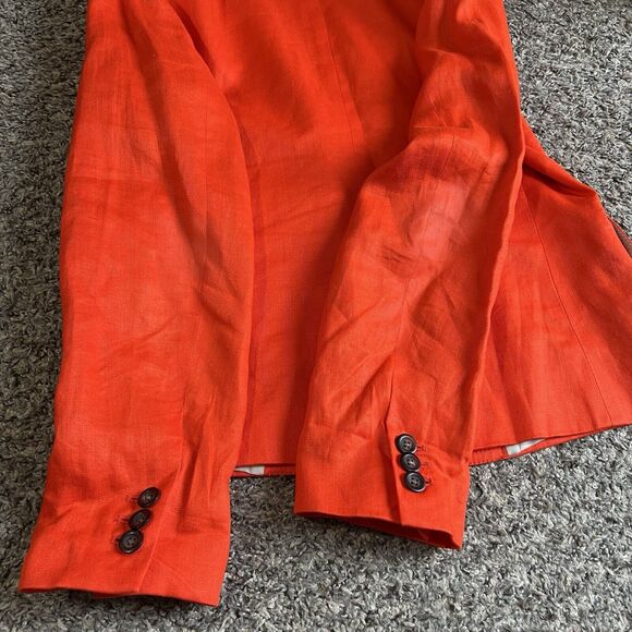 J Crew Womens Size 8 Orange Linen Schoolboy Blazer Lined Two Buttons READ - Picture 6 of 6